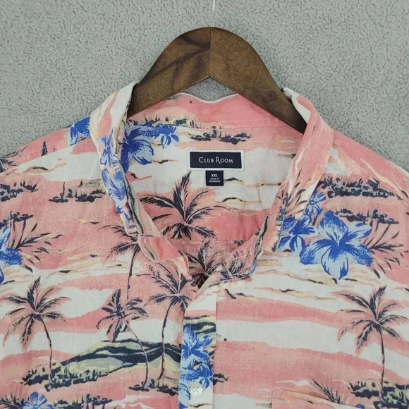 Club Room Mens Hawaiian Shirt XXL Pink & Blue Floral Cotton/Linen  5CT - Picture 6 of 7